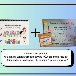 Zestaw 2 książeczek: Książeczka aktywizująca "Ćwiczę moją rączkę" + blok aktywizujący "Kolorowy świat"