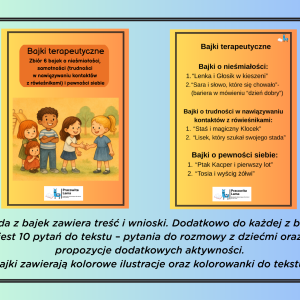 Zbiór 6 bajek o nieśmiałości, trudności w nawiązywaniu kontaktów z rówieśnikami i pewności siebie (wersja PDF)