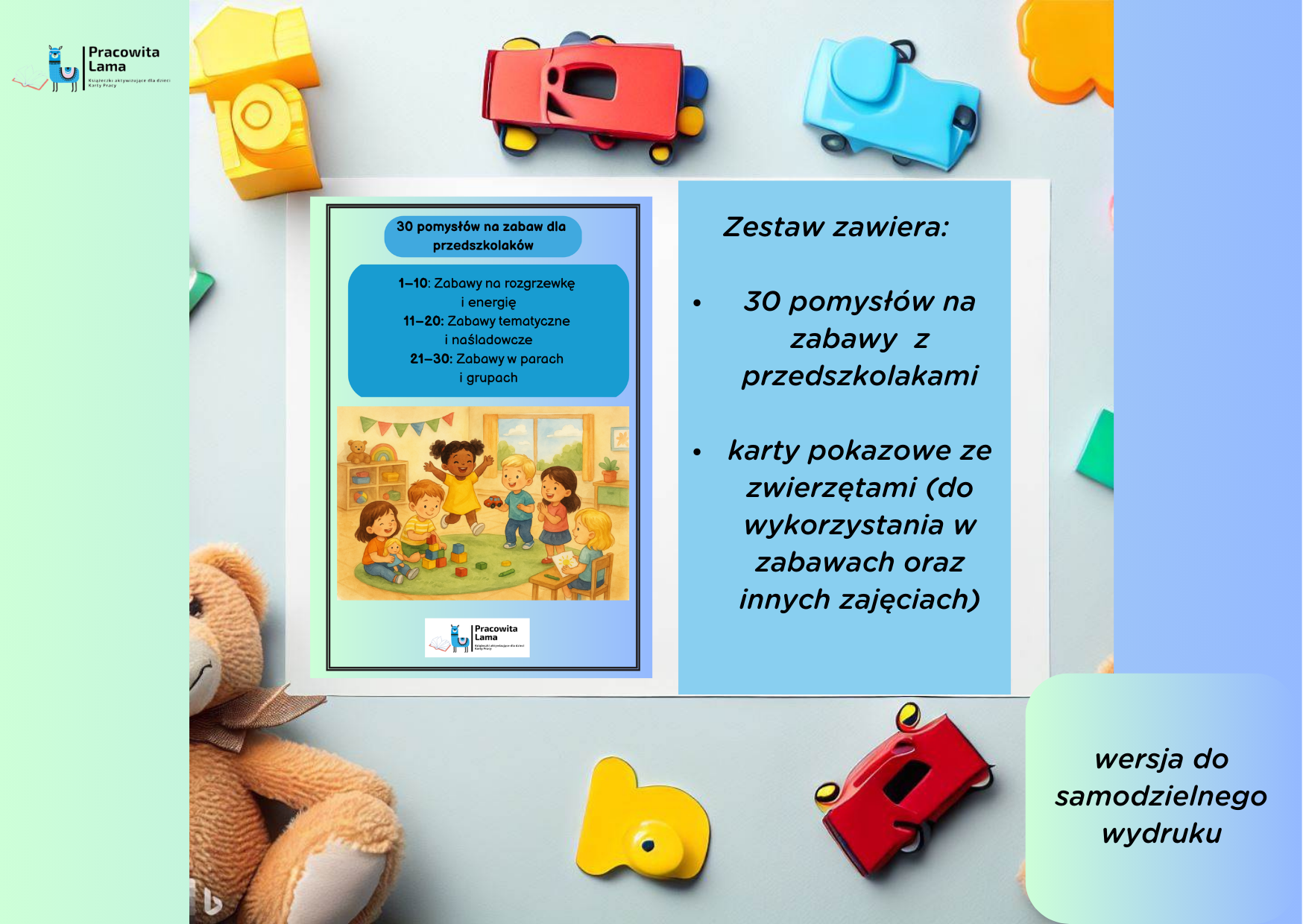 30 pomysłów na zabawy dla przedszkolaków + karty pokazowe ze zwierzętami (PDF)