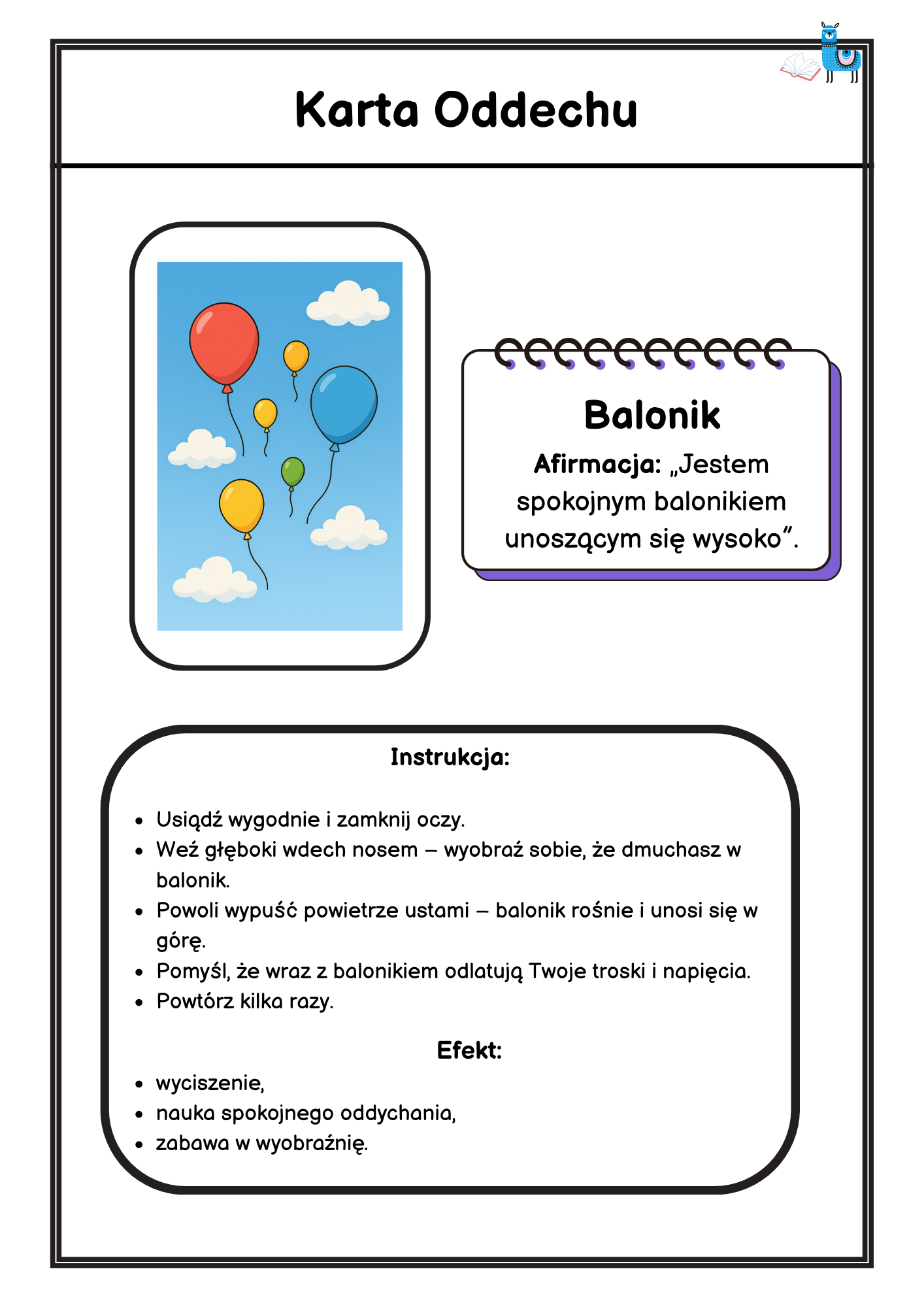 Karty oddechu dla Przedszkolaków + kolorowanki + afirmacje (wersja PDF) - obrazek 2