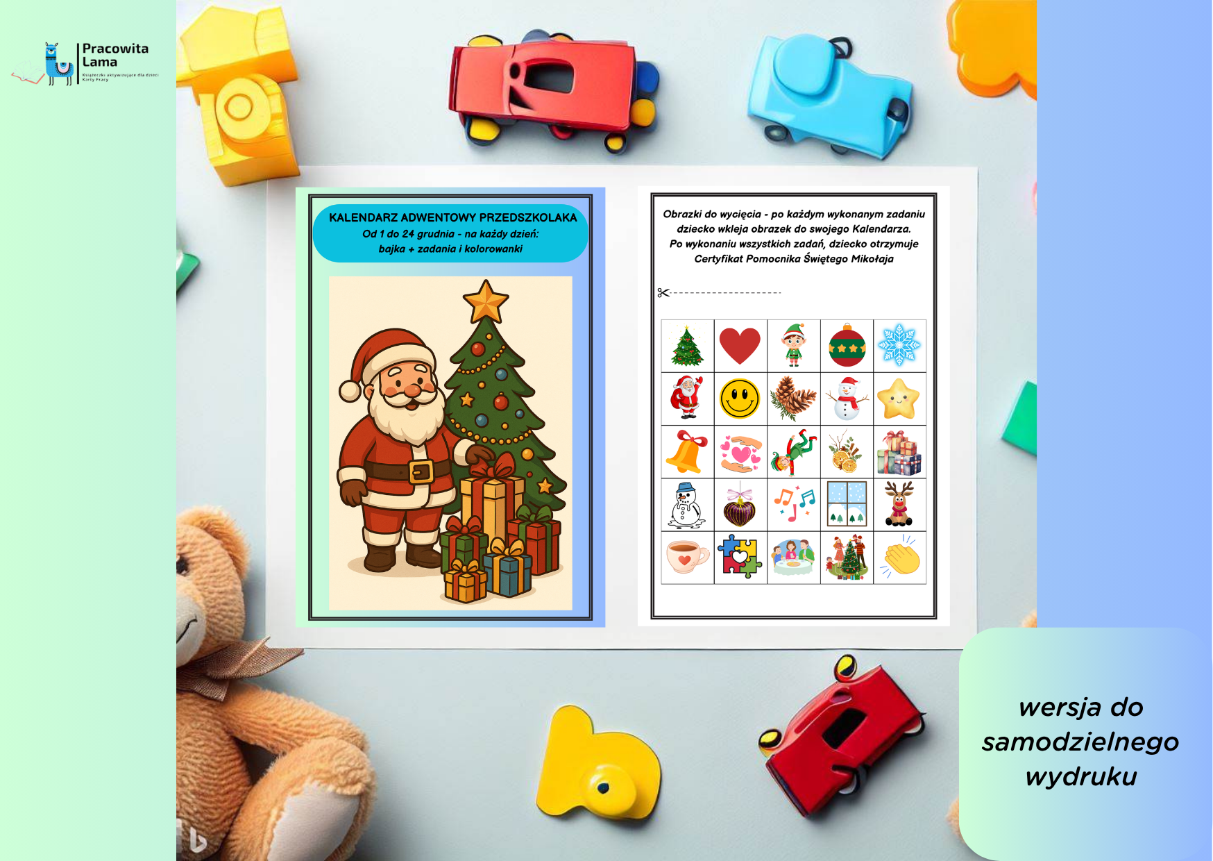 🎄 KALENDARZ ADWENTOWY DLA PRZEDSZKOLAKÓW – „Pomocnik Świętego Mikołaja” 🎅 (wersja PDF)