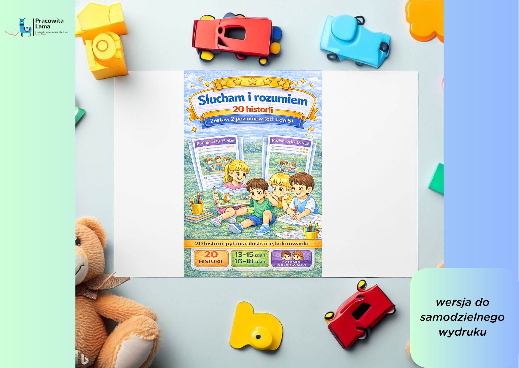 Słucham i rozumiem: Pakiet poziom 4-5 (2 poziomy trudności od 4 do 5) - 20 historii z pytaniami (wersja PDF)