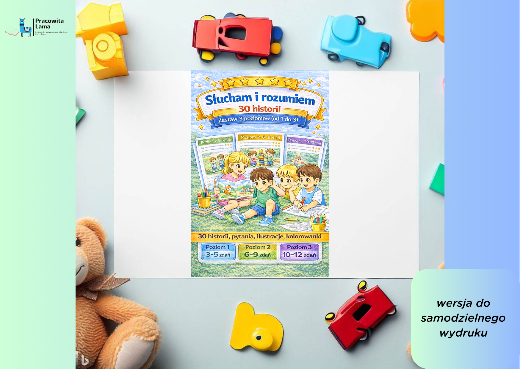 Słucham i rozumiem - Pakiet Poziom 1-3 (3 poziomy trudności): 30 historii z pytaniami (wersja PDF)