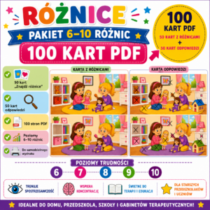 Różnice: PAKIET Poziomy: 6-10 różnic (50 kart PDF + odpowiedzi)